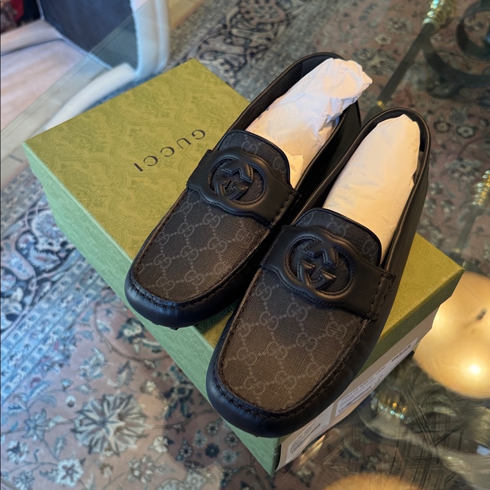 Men’s Gucci Clove Calf Soft Leather Moccasin T.GG Supreme Black/Black SZ 10 NWT - Picture 3 of 10